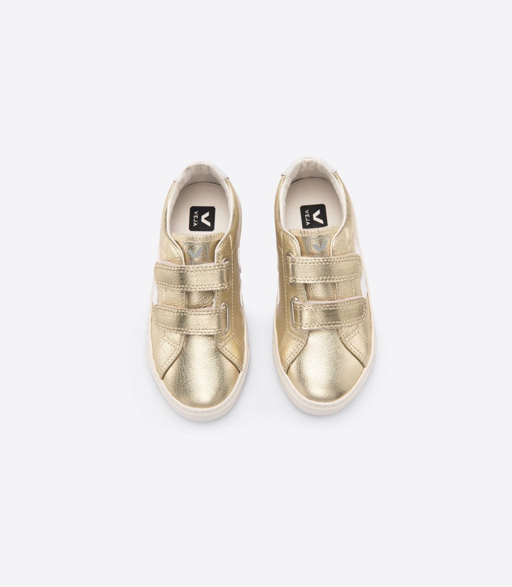 Veja Sneakers Kids - Esplar Velcro Leather - Gold/White - 3271COUSI